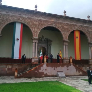 En la imagen, jardín exterior del Museo Virreinal de Guadalupe, previamente a la llegada de los reyes de España