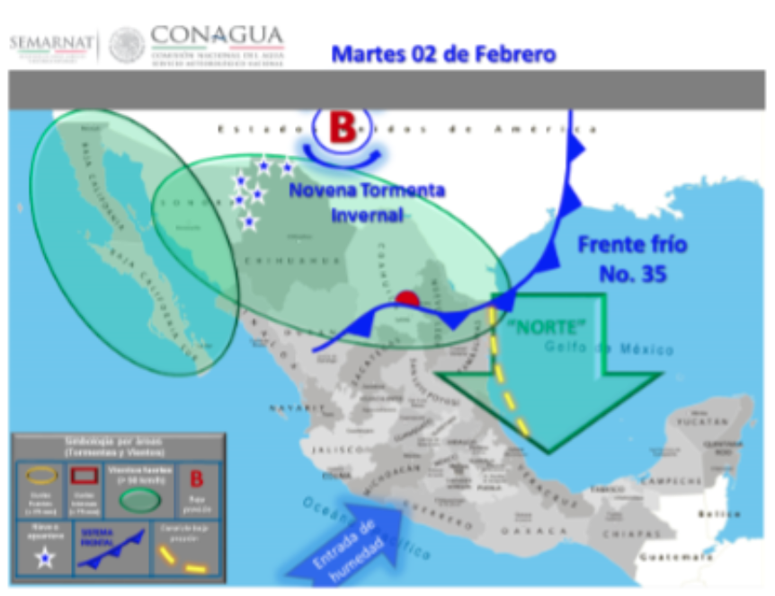 Se espera disminución de temperaturas en la parte occidental del estado y vientos de 35 a 40 kms: SMN