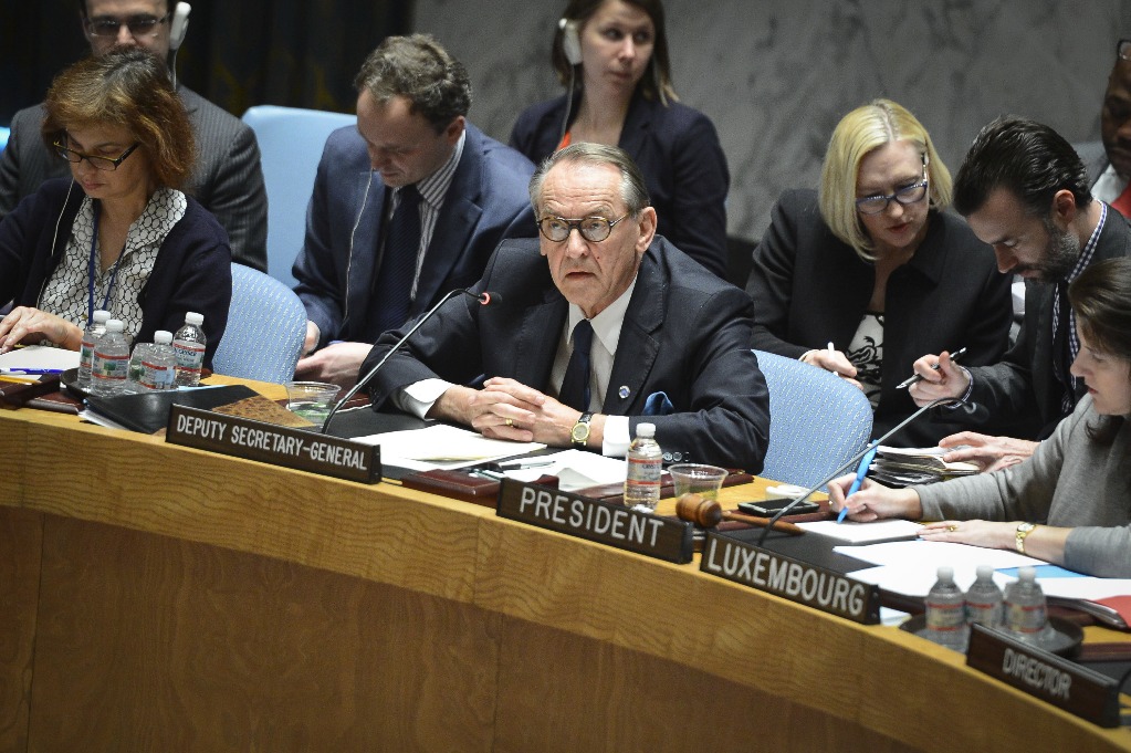 El subsecretario general de la Organización de las Naciones Unidas, Jan Eliasson, participa en una reunión del Consejo de Seguridad sobre la situación en Ucrania, en Nueva York, el 19 de marzo de 2014. Foto Xinhua