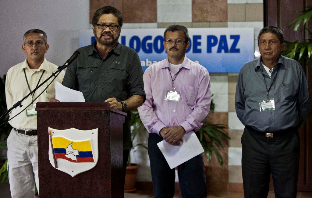 Iván Márquez, negociador de las FARC, durante una conferencia en La Habana el pasado 30 de marzo. Foto Ap