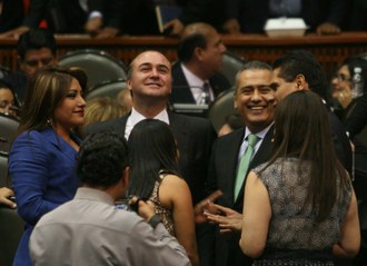 Líderes de las bancadas del PAN, PRI y PRD en la Cámara de Diputados. Foto: La Jornada
