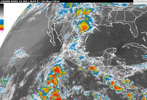 Imagen de satélite de la depresión tropical 1-E tomada del sitio web del Servicio Meteorológico