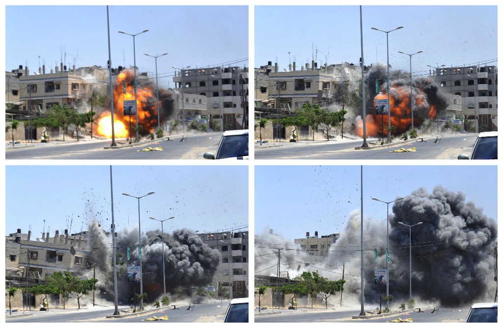 Imágenes del bombardeo de aviones israelíes contra la franja de Gaza. Foto Reuters