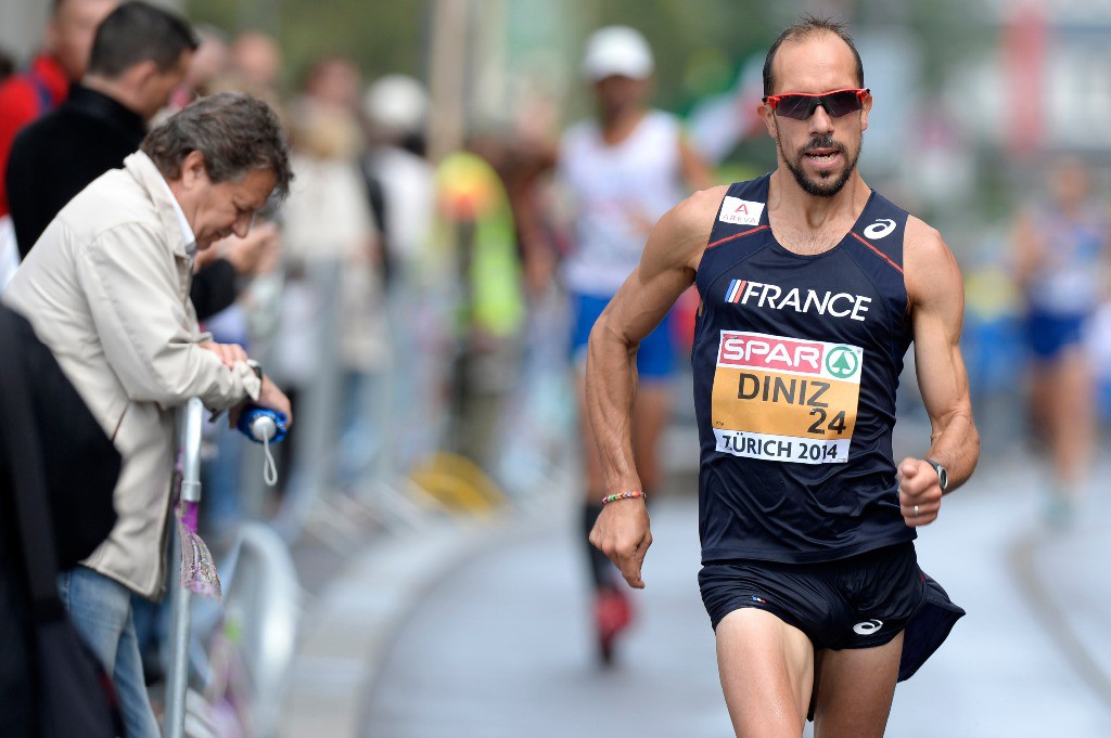 El francés Yohann Diniz, durante su participación en los 50 km marcha del campeonato de Europa de atletismo. Foto Ap