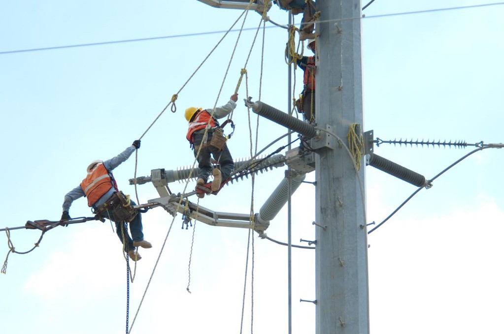 Trabajos de restablecimiento del servicio de energía eléctrica en Baja California Sur. Foto cortesía de CFE