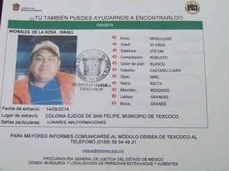 Ficha que la Procuraduría de Justicia del Estado de México emitió para encontrar a los integrantes de la familia, en ese momento reportada como desaparecida. Foto: La Jornada