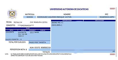 Talones de pago de Enrique Víctor Rodríguez Aguirre, hermano del secretario general de la UAZ ■ FOTOS: LA JORNADA ZACATECAS