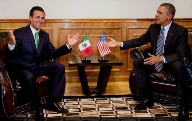 El presidente mexicano, Enrique Peña Nieto, durante una reunión con su homólogo de EU, Barack Obama, en el Palacio de Gobierno de Toluca, en febrero pasado. Foto Ap