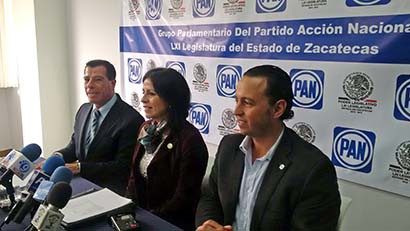 La dirigencia panista ofreció conferencia de prensa para otorgar su apoyo a José Manuel Viramontes ■ FOTO: ALMA TAPIA