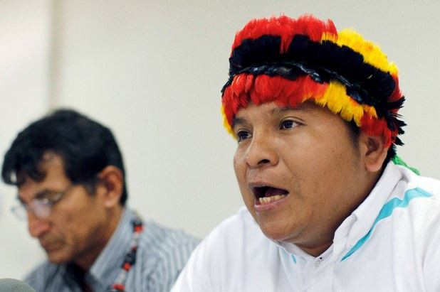 Indígenas peuranos ofrecieron una conferencia de prensa para detallar las acciones en contra de petroleras, el 5 de febrero de 2015. Foto Reuters