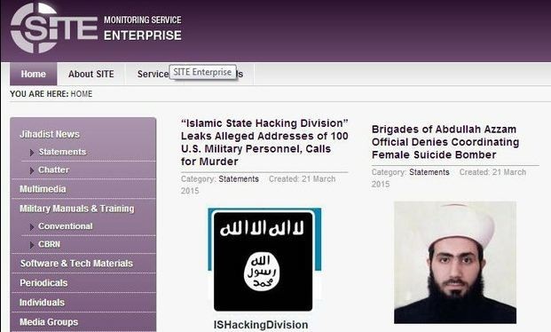 Imagen del portal del Centro estadunidense de vigilancia de los sitios islamistas, SITE: ent.siteintelgroup.com
