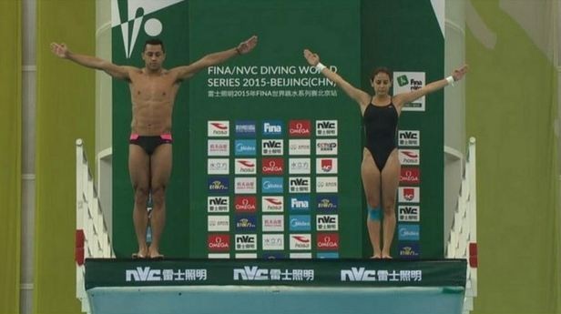 Jahir Ocampo y Paola Espinosa ganan bronce en clavados mixtos plataforma 10 mts. Foto tomada de la cuenta de Twitter @COM_Mexico