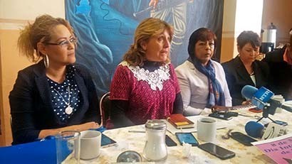 Conferencia de prensa ofrecida por mujeres del Frente Popular de Lucha de Zacatecas con motivo de la próxima conmemoración por el Día Internacional de la Mujer ■ foto: alma ríos