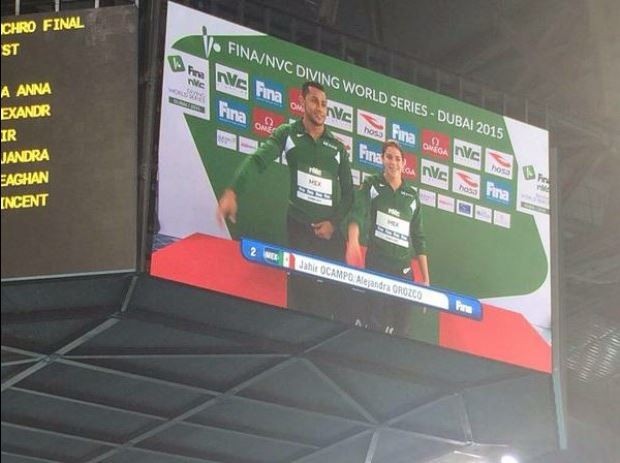 La dupla mixta mexicana integrada por Alejandra Orozco y Jahir Ocampo se alzó con el bronce en la Serie Mundial de Clavados. Foto tomada de @CONADE