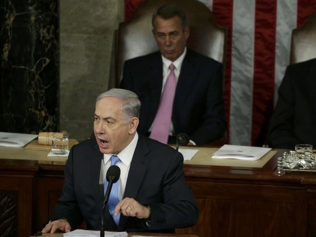 El primer ministro israelí, Benjamin Netanyahu, durante su discurso en Washington. Foto Reuters