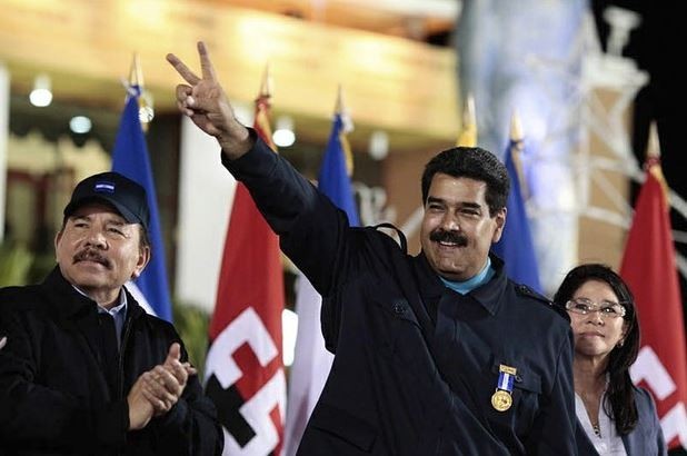 El presidente de Venezuela, Nicolás Maduro (al centro), viajó el 12 de marzo a Nicaragua para agradecer el respaldo a su gobierno ante las críticas de Estados Unidos. Foto Reuters