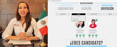 Fotograma de Noemí Luna y a la derecha, imagen del portal de Internet www.candidatotransparente.mx, donde aún no aparece información de la candidata ■ FOTO: LA JORNADA ZACATECAS
