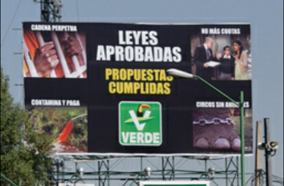 Anuncio del Partido Verde Ecologista de México en Eje Central. Foto Pablo Ramos