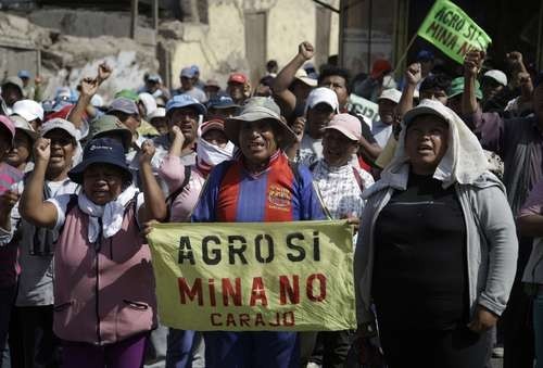 Protesta de campesinos contra el proyecto Tía María en Cocachacra, PerúFoto Ap