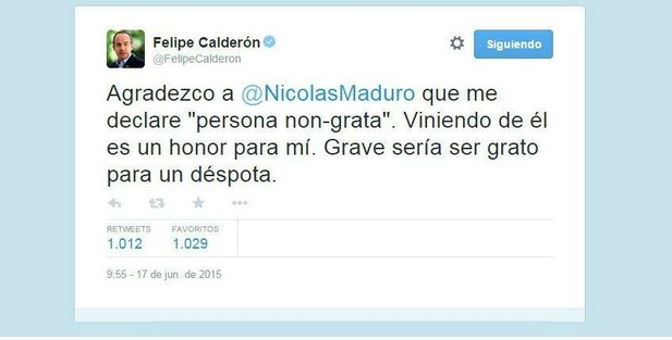Imagen tomada de la cuenta de twitter del ex mandatario panista, Felipe Calderón