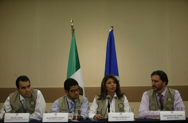 Conferencia de prensa de la Misión de Visitantes Extranjeros de la OEA, encabezada por la ex presidenta de Costa Rica, Laura Chinchilla. Foto: La Jornada