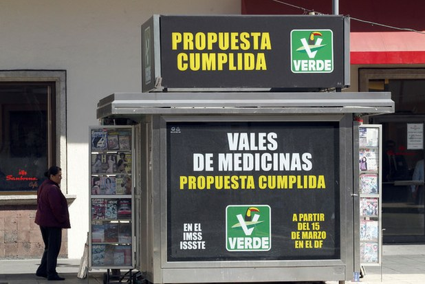 Propaganda del Partido Verde, en imagen de febrero pasado, en la ciudad de México. Foto: La Jornada