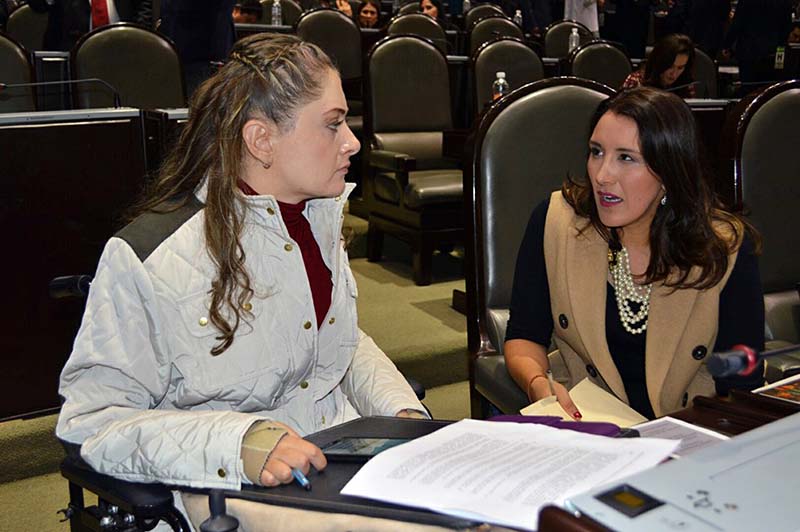 Claudia Anaya Mota (izquierda) en sesión en el Palacio Legislativo ■ foto: facebook