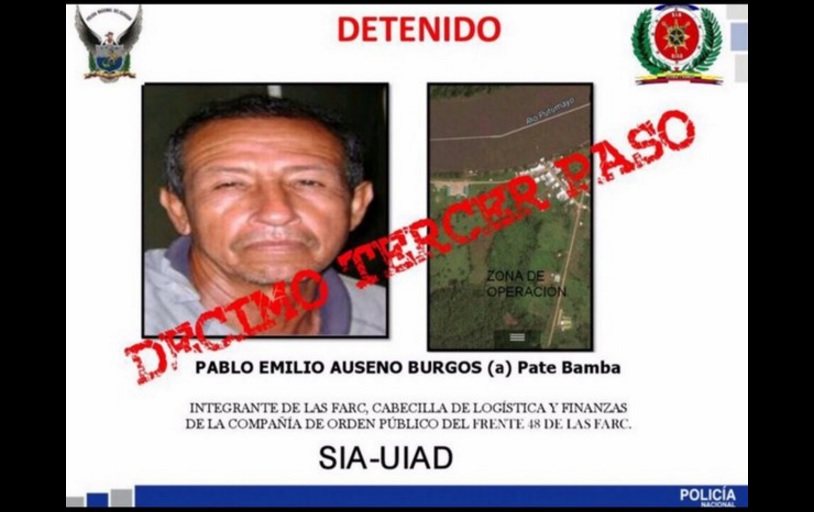 Detenido el presunto cabecilla del frente 48 de las FARC. Foto tomada de la cuenta de Twitter @ppsesa