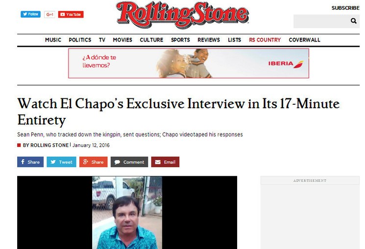 La revista 'Rolling Stone' difundió la entrevista completa con 'El Chapo' Guzmán. Imagen tomada de www.rollingstone.com