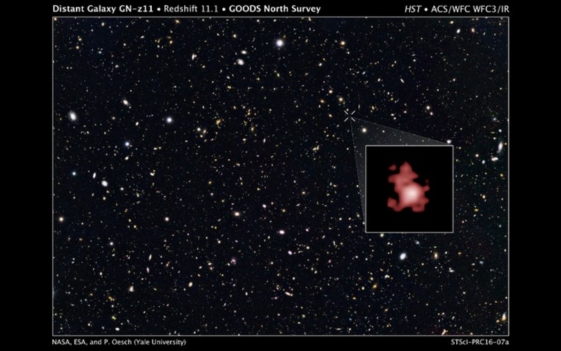 Imagen tomada por el Telescopio Espacial Hubble que muestra a la llamada galaxia GN-z11. Foto: AP