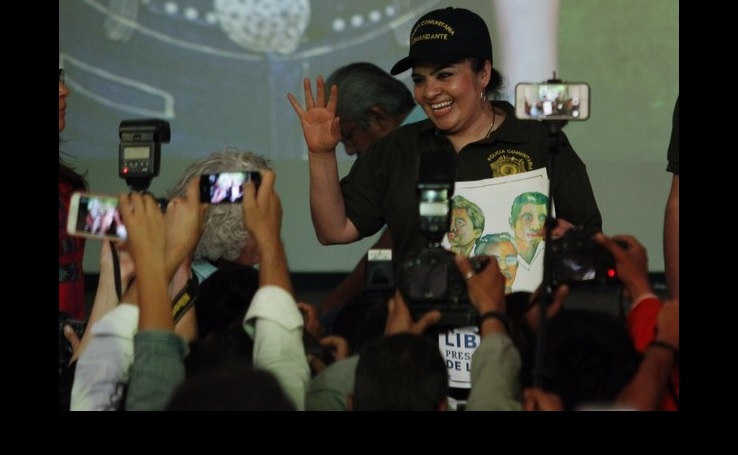 Nestora Salgado durante una rueda de prensa, el 18 de marzo. Foto Víctor Camacho