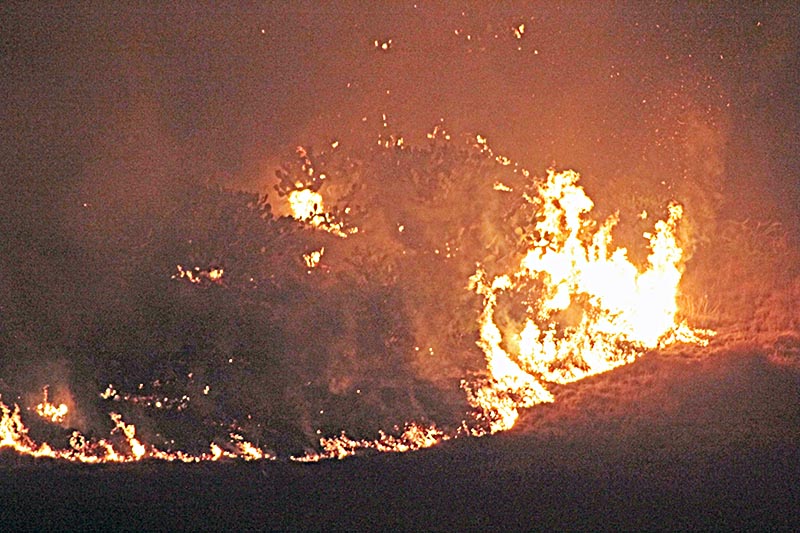 El pasado día 11 de este mes, se atendió un incendio de tipo forestal, en el cerro conocido como Antigua Mina La Cantera, situada entre las instalaciones de la Policía Estatal Preventiva y el fraccionamiento El Dorado ■ foto: ernesto moreno