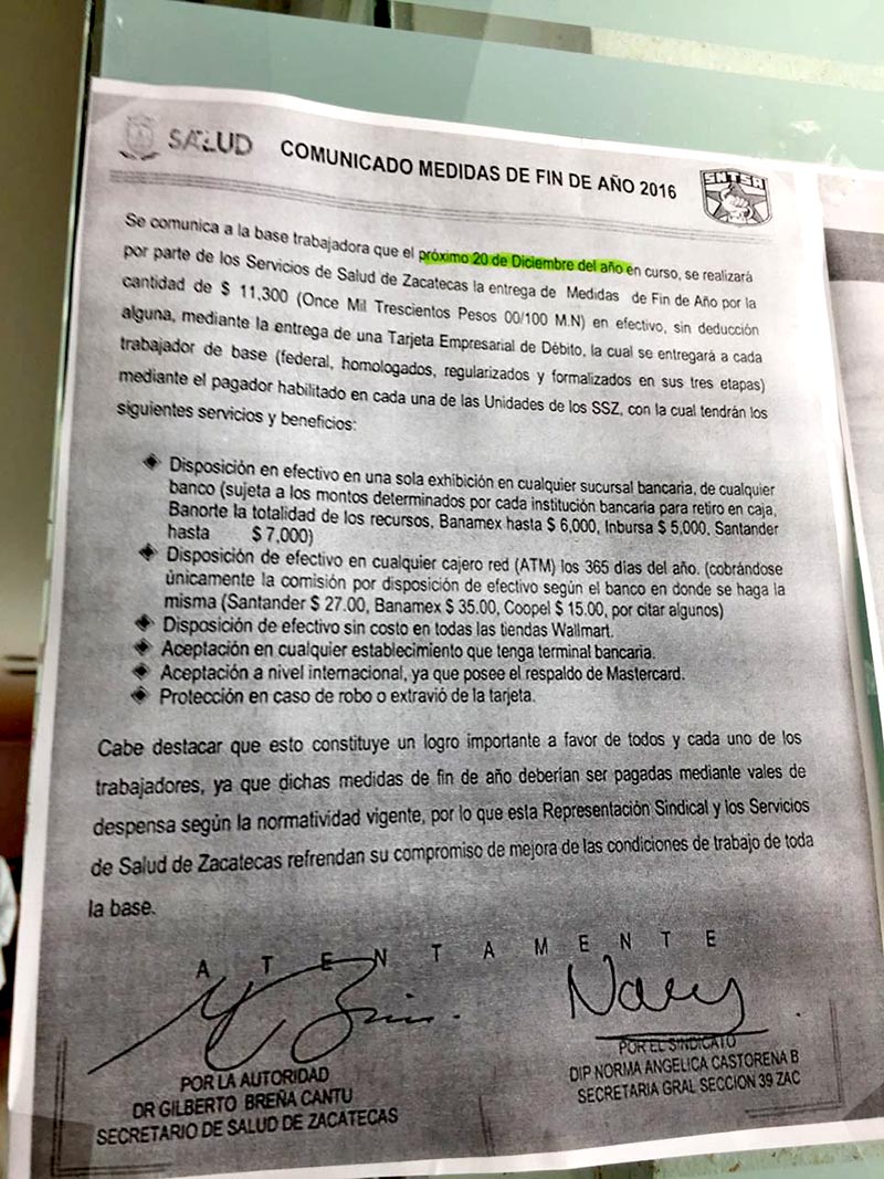 Comunicado emitido por Secretaría de Salud de Zacatecas respecto de las medidas de fin de año ■ FOTO: RAFAEL DE SANTIAGO