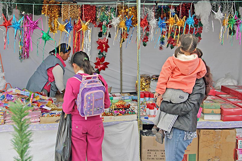 En el tianguis tradicional se ofrecen productos navideños como dulces, frutas de temporada, piñatas, luces de bengala, figurillas de barro, juguetes, ropa, entre otros ■ foto: la jornada zacatecas