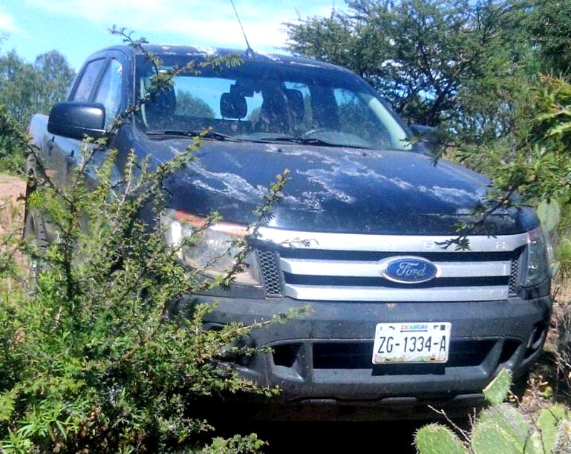 La camioneta oficial en la que se trasladaban fue encontrada el jueves en Pinos ■ FOTO: LA JORNADA ZACATECAS