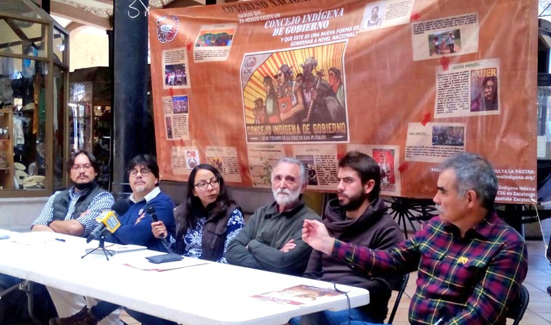 Los integrantes de la Red de Apoyo al Concejo Indígena de Gobierno (CIG) en Zacatecas ofrecieron una conferencia de prensa ■ FOTO: ALMA RÍOS