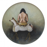 Susana Salinas. ¿Y si montamos el juego Óleo, tela y soporte. 30 cm. de diámetro. De la exposición Idad. 2020.