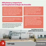 400 plazas y reapertura del Hospital de la Mujer de Fresnillo