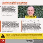Localizan al médico zacatecano William Humberto Ortiz Briceño