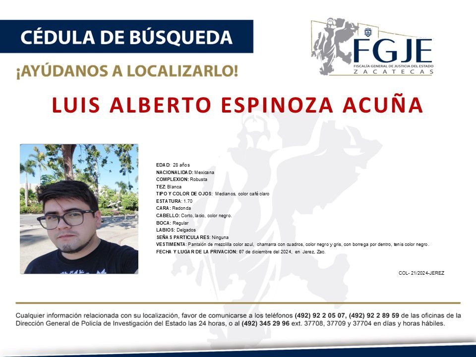Los familiares expresan su desesperación al ver que las horas críticas para la localización de Luis Alberto transcurren sin avances significativos. Foto: FGJEZ
