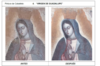 Comparativa del estado de conservación de la obra, antes y después de su atención. Cortesía Julieta Cabriada.