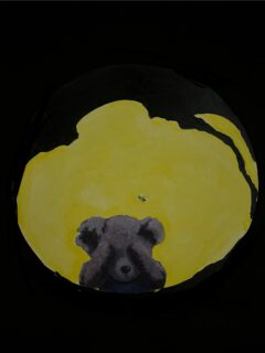 Guillermo Méndez. Dulzura vacilante. Óleo sobre MDF imprimado. 39 cm. diámetro. 2025.