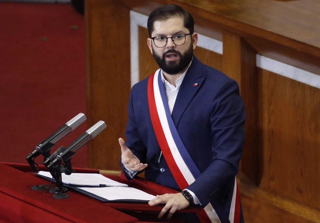 El presidente de Chile, Gabriel Boric, pronuncia su discurso anual sobre el Estado de la Nación en el Congreso Nacional en Valparaíso, Chile, el 1 de junio de 2025. Foto Afp