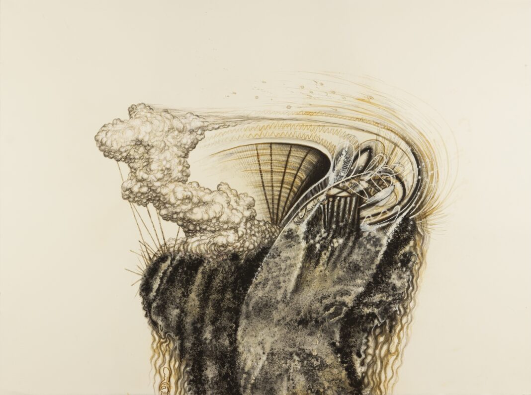 Juan Carlos Villegas. Templanza. Limón oxidado y tinta china sobre papel.