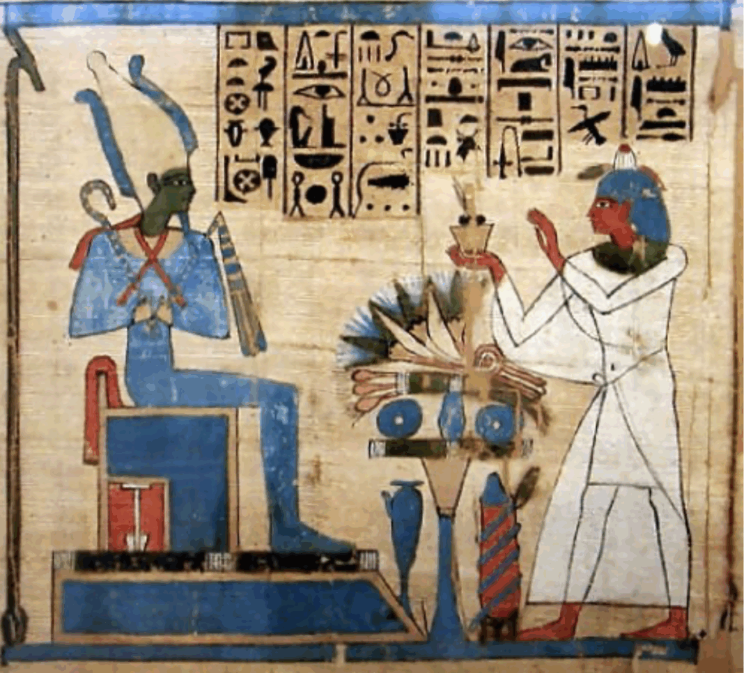 Plutarco nos cuenta que Set divide a Osiris en catorce partes. En esta imagen, Osiris representado como el rey del inframundo. Imagen tomada de mitosymas.