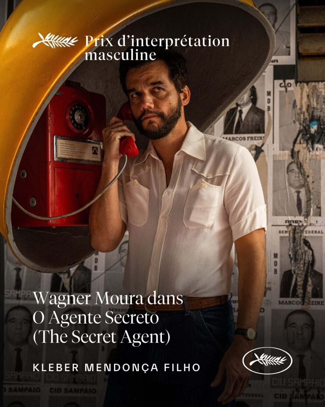 Premio a la interpretación masculina para Wagner Moura por su papel en El agente secreto de Kleber Mendonça Filho.