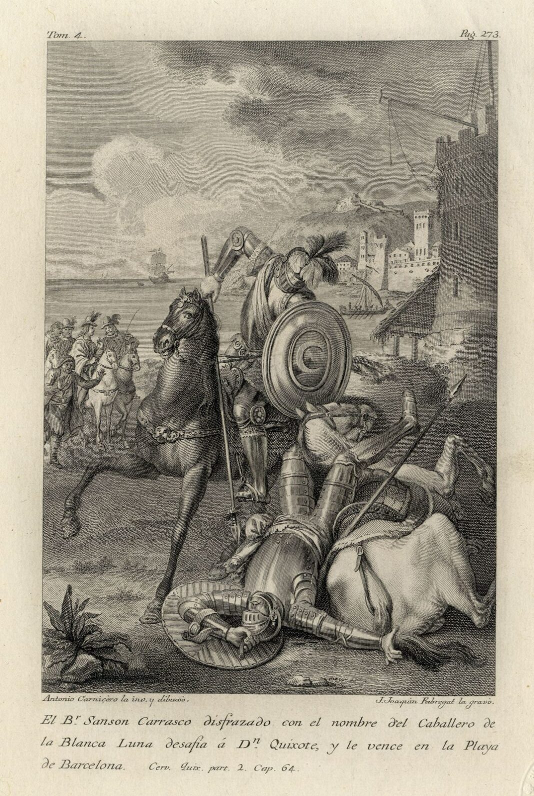Fabregat, José Joaquín (1748-1807). El Caballero de la Blanca Luna derrota a Don Quijote en las afueras de Barcelona.