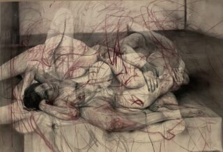 Jenny Saville. Una de dos (simposio). 2016. Carboncillo y pastel sobre lienzo. Colección particular.