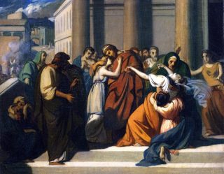 Alexandre Cabanel. Edipo se separa de Yocasta. Óleo sobre tela. 33 x 41 cm. 1843. Musee Comtadin Duplessis (Francia).