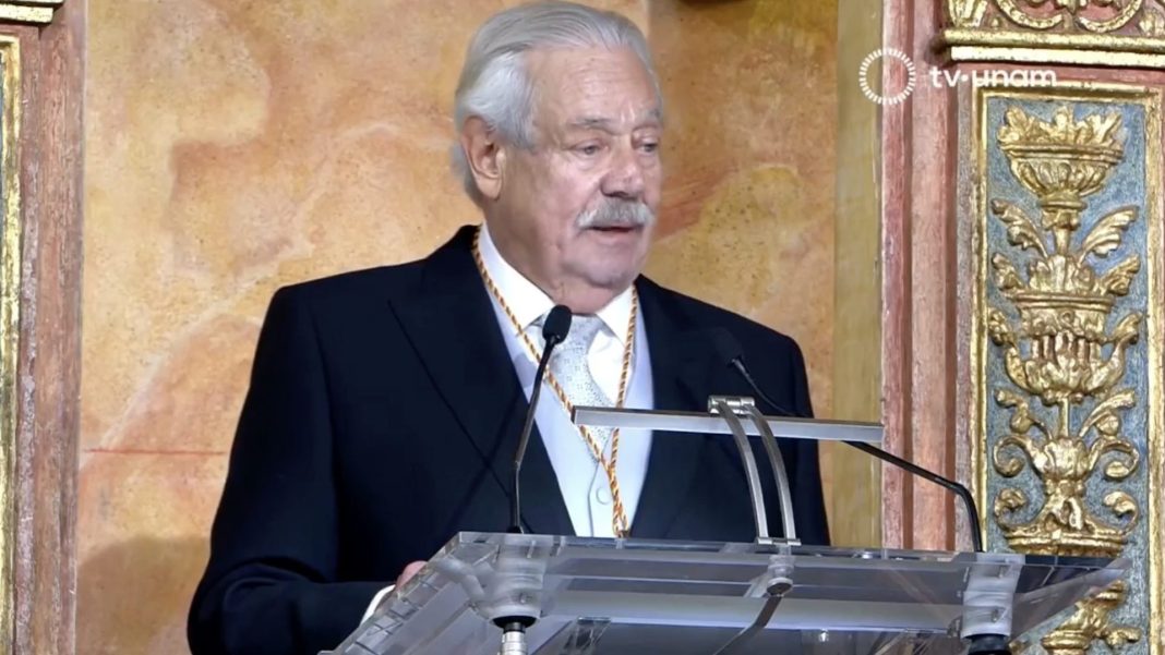 Gonzalo Celorio recibió el Premio Cervantes el 23 de abril de 2026. Foto tomada de TV-UNAM